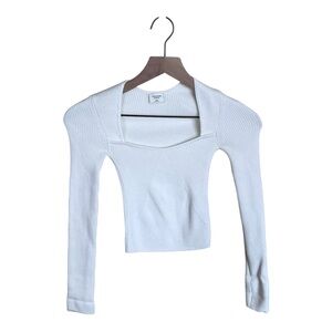 Abercrombie Slim Long-Sleeve Portrait Neck Top - White XXS